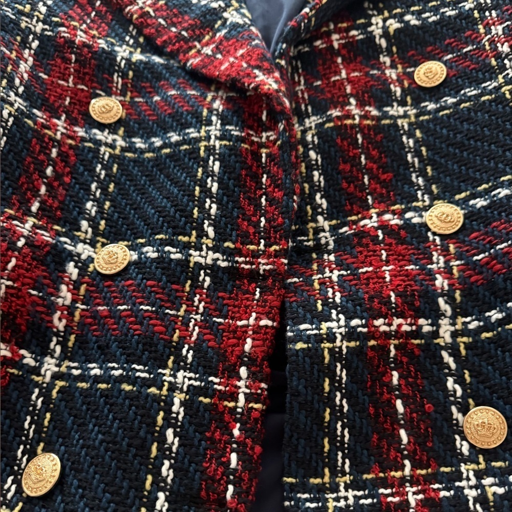 BlankNYC- Multicolored Tweed Prep School Plaid Blazer Jacket - Picture 3 of 4